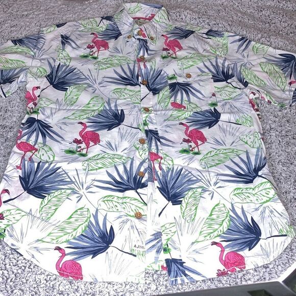 Vintage Alexander Julian  COLOURS M Camp Vacation Hawaiian Flamingo Unisex shirt - Picture 1 of 12